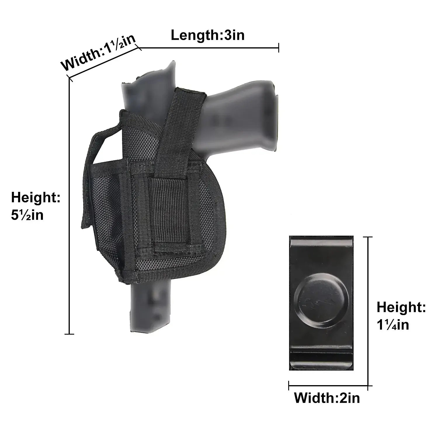 LQ17238-Compact Tactical Concealed Carry Pistol Holster (5.5” Height, Belt Clip & Spare Mag Pocket)