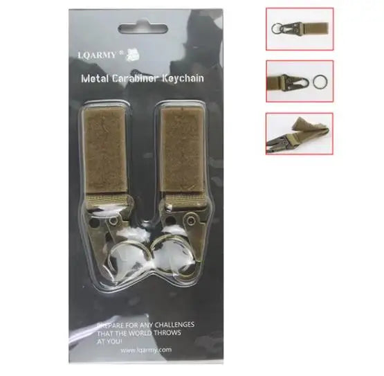 LT20034-Tactical MOLLE Metal Carabiner Keychain (Velcro Belt Clip, 2-Pack)